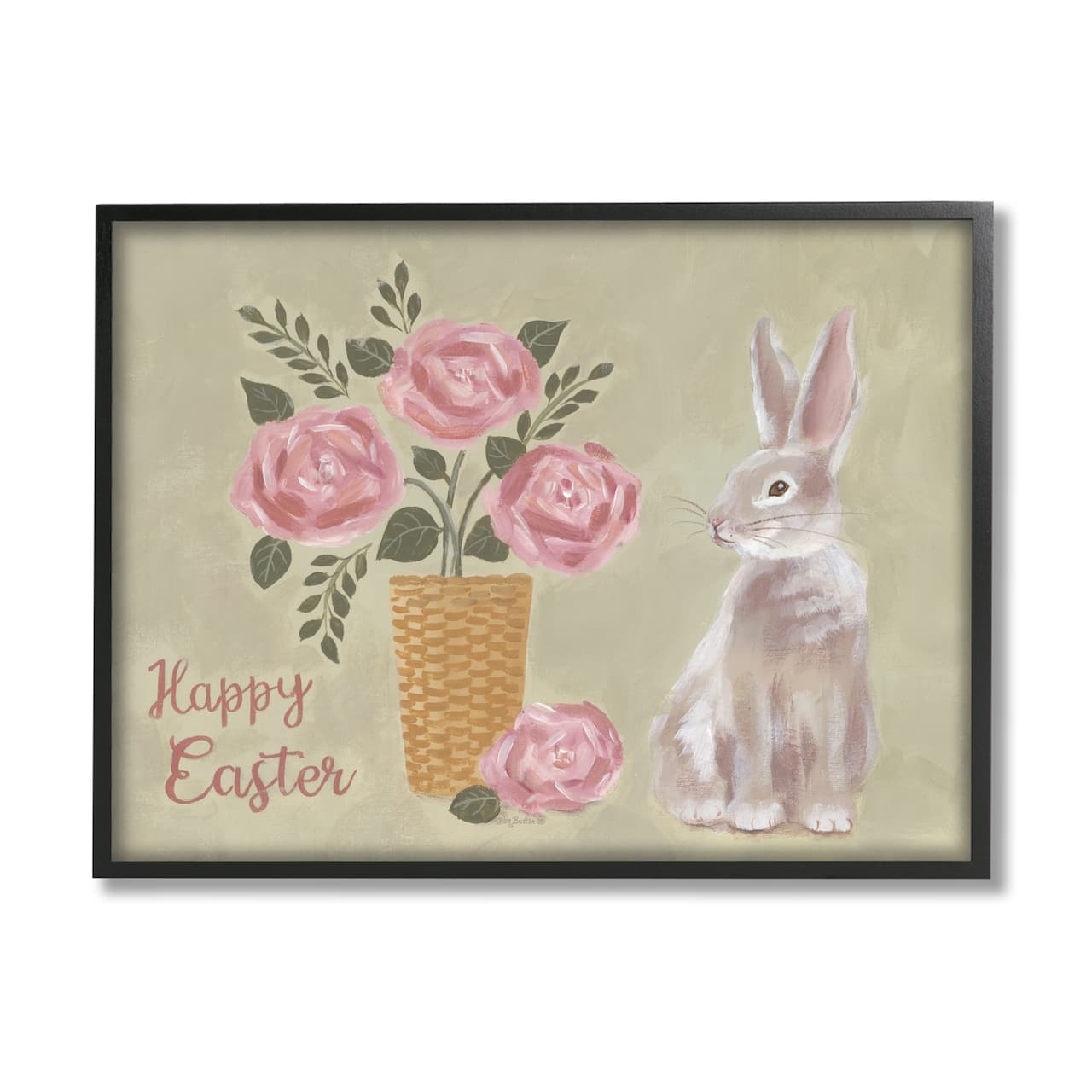 Stupell Industries Happy Easter Bunny Rose Bouquet Framed Giclee Art